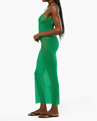 MESH SCOOP MICRO POLKA DOT MAXI SLIP DRESS