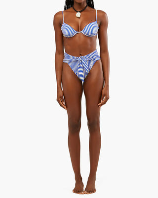 RUCHED UNDERWIRE STRIPES BIKINI TOP & HIGH RISE TIE-FRONT STRIPES BIKINI BOTTOM