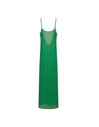 MESH SCOOP MICRO POLKA DOT MAXI SLIP DRESS