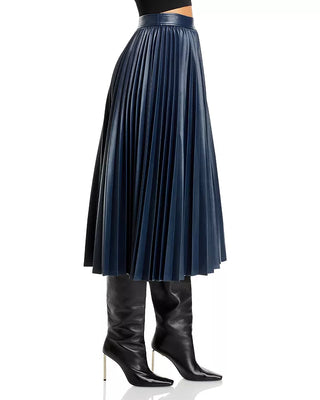 Maree Faux Leather Pleated Midi Skirt