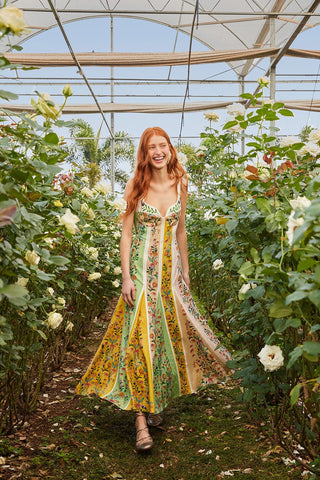 multicolor delicate floral stripes maxi dress