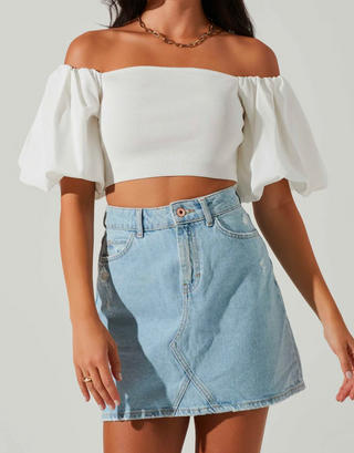 CARMINIA SWEATER KNIT OFF SHOULDER PUFF SLEEVE TOP