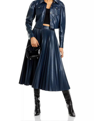 Maree Faux Leather Pleated Midi Skirt