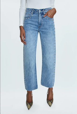 LEXI MID RISE BOWED STRAIGHT JEAN - SATELLITE