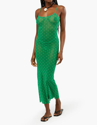 MESH SCOOP MICRO POLKA DOT MAXI SLIP DRESS