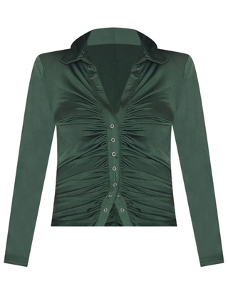 ROWELLA RUCHED BUTTON DOWN LONG SLEEVE TOP